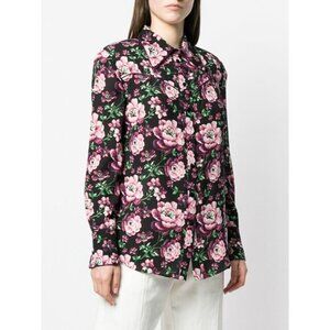 Magda Butrym Blouse Pink Floral Print Black Silk Top Button Down SZ 40 NEW $864
